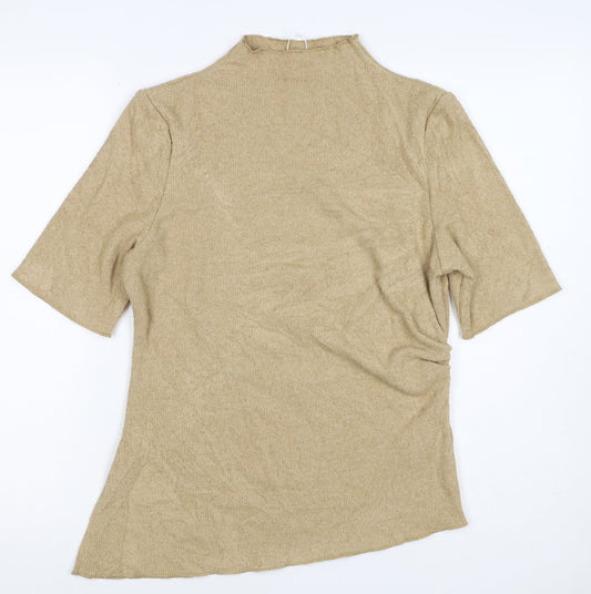 Marks and Spencer Women Beige UK 16 Knit Tunic Mock Neck Bell Sleeve Top