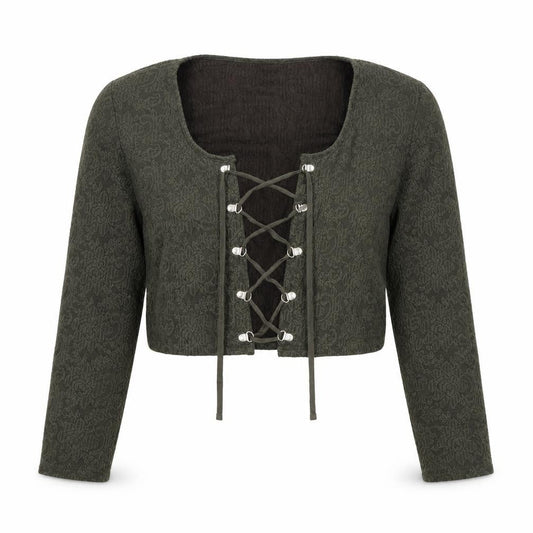 Disturbia Women Green UK 4 Cropped Gothic Floral Lace Up Blouse