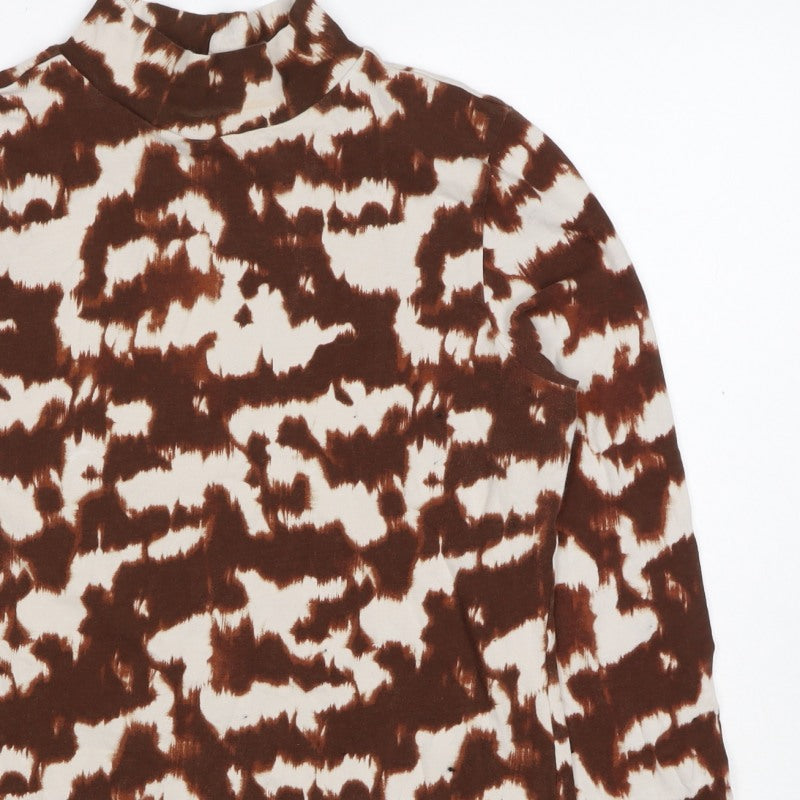M&S Women’s Brown Animal Print Mock Neck Long Sleeve Top UK 14