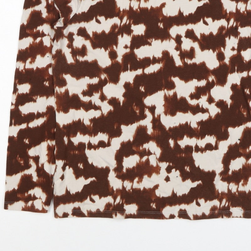 M&S Women’s Brown Animal Print Mock Neck Long Sleeve Top UK 14