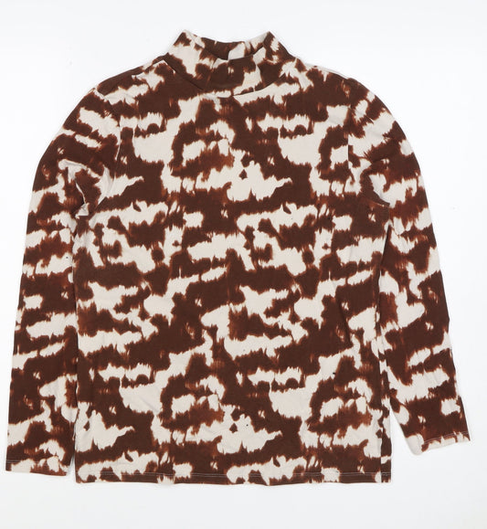 M&S Women’s Brown Animal Print Mock Neck Long Sleeve Top UK 14