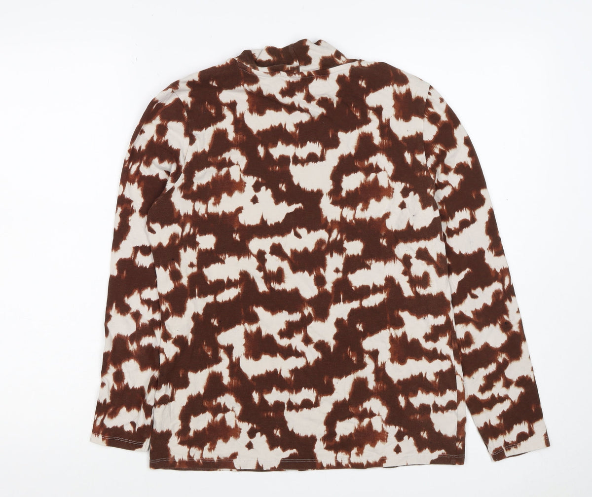 M&S Women’s Brown Animal Print Mock Neck Long Sleeve Top UK 14