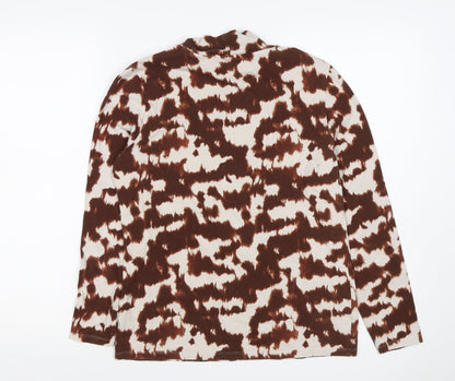 M&S Women’s Brown Animal Print Mock Neck Long Sleeve Top UK 14