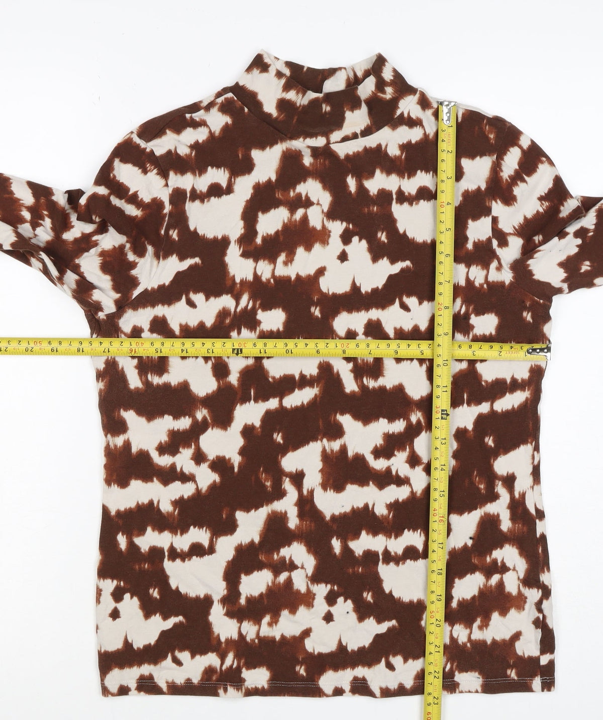 M&S Women’s Brown Animal Print Mock Neck Long Sleeve Top UK 14