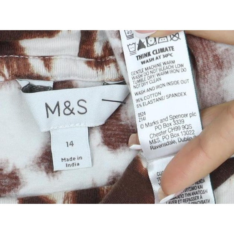 M&S Women’s Brown Animal Print Mock Neck Long Sleeve Top UK 14