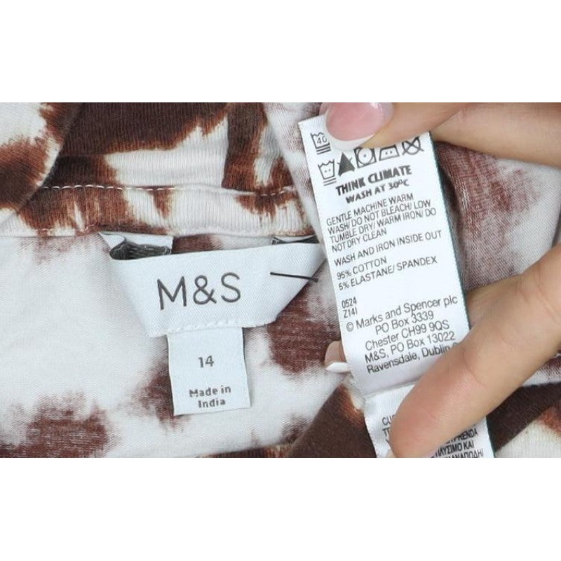 M&S Women’s Brown Animal Print Mock Neck Long Sleeve Top UK 14