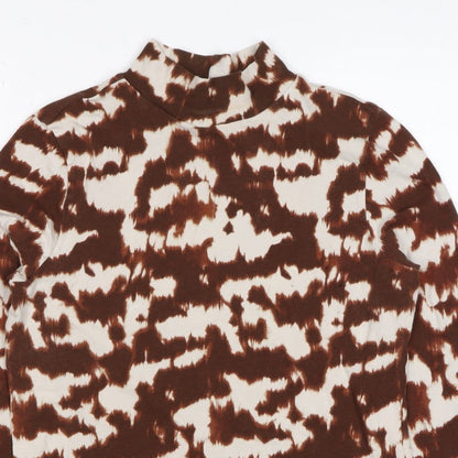 M&S Women’s Brown Animal Print Mock Neck Long Sleeve Top UK 14
