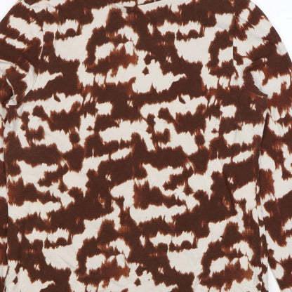 M&S Women’s Brown Animal Print Mock Neck Long Sleeve Top UK 14