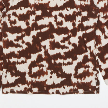 M&S Women’s Brown Animal Print Mock Neck Long Sleeve Top UK 14