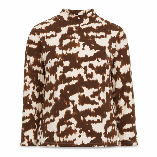M&S Women’s Brown Animal Print Mock Neck Long Sleeve Top UK 14