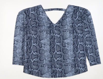 Next Women’s Blue Snake Print V-Neck Keyhole Jersey Blouse UK 14