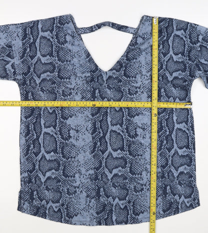 Next Women’s Blue Snake Print V-Neck Keyhole Jersey Blouse UK 14