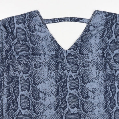 Next Women’s Blue Snake Print V-Neck Keyhole Jersey Blouse UK 14
