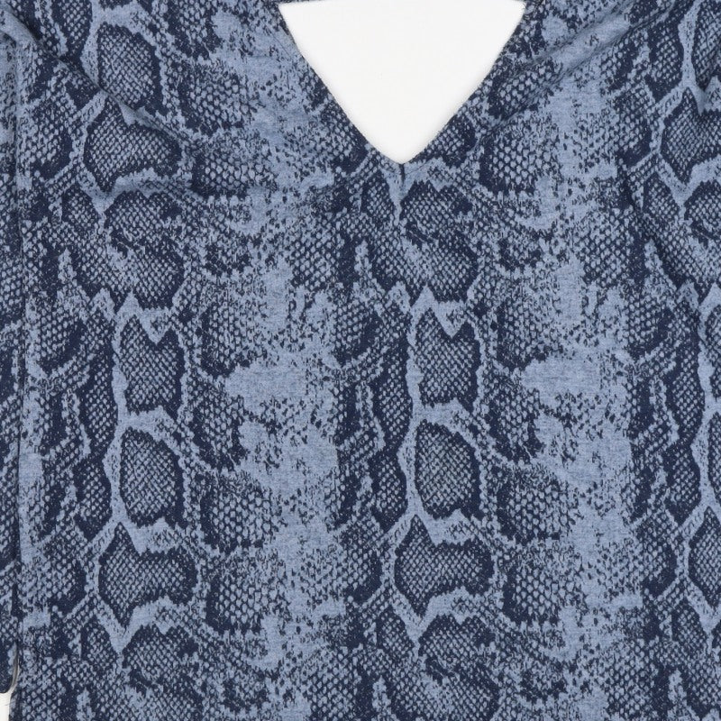 Next Women’s Blue Snake Print V-Neck Keyhole Jersey Blouse UK 14