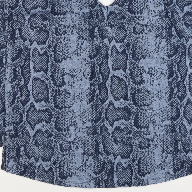 Next Women’s Blue Snake Print V-Neck Keyhole Jersey Blouse UK 14