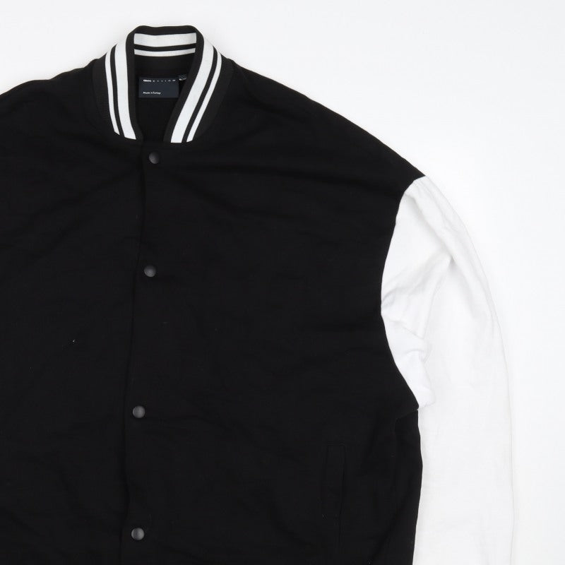 ASOS Design Men’s Black White L Varsity Bomber Jacket 42in Snap