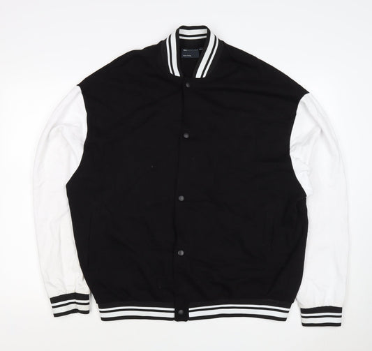 Back view of ASOS Design Men’s Black White L Varsity Bomber Jacket 42in Snap