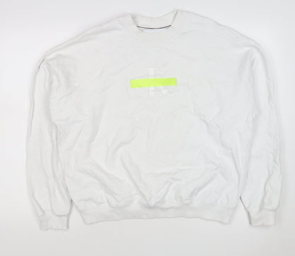 Calvin Klein Jeans Men White M Crew Neck Logo Sweatshirt Neon Stripe