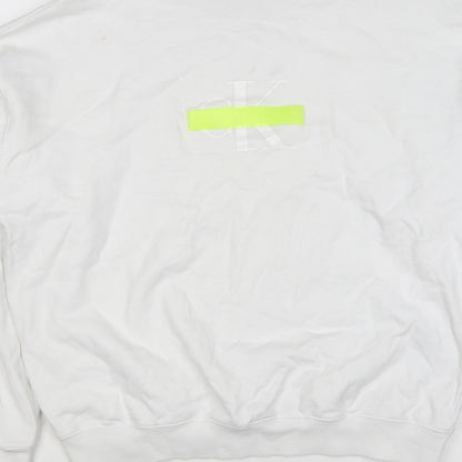 Calvin Klein Jeans Men White M Crew Neck Logo Sweatshirt Neon Stripe