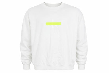Calvin Klein Jeans Men White M Crew Neck Logo Sweatshirt Neon Stripe