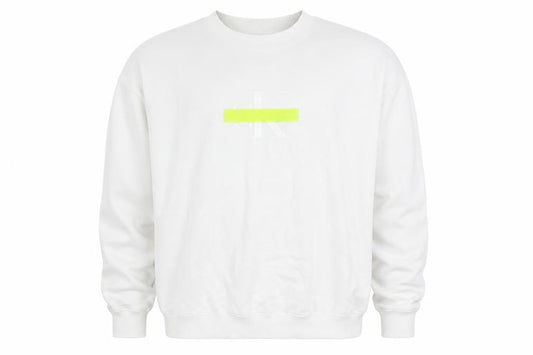Front view of Calvin Klein Jeans Men White M Crew Neck Logo Sweatshirt Neon Stripe