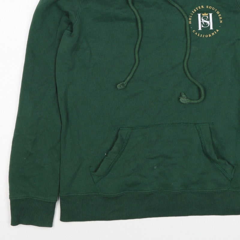 Hollister Men Green S Pullover Hoodie Logo Pocket Cotton Blend