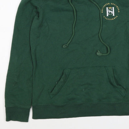 Hollister Men Green S Pullover Hoodie Logo Pocket Cotton Blend