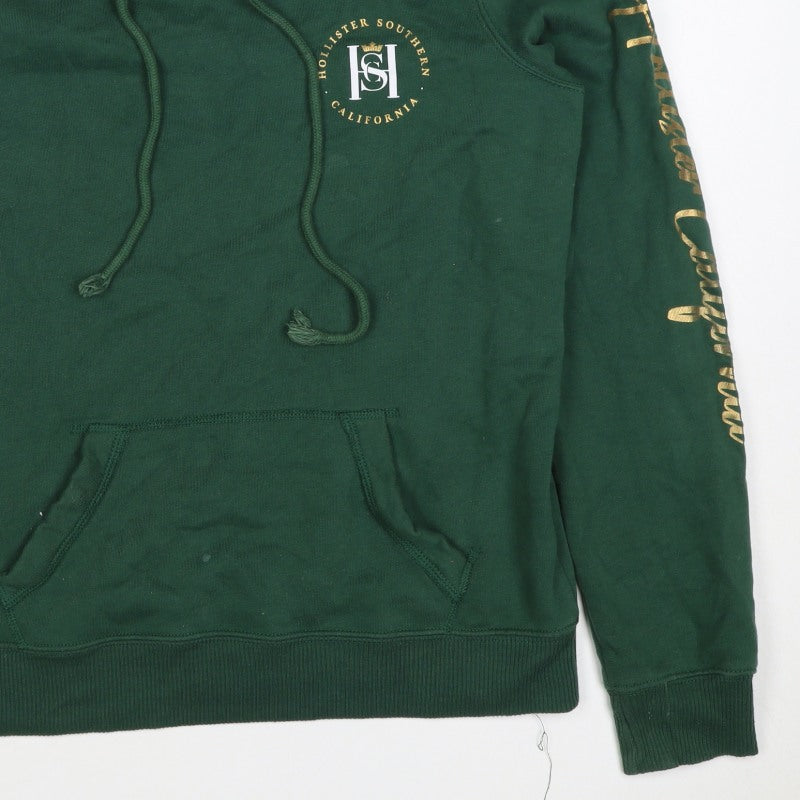 Hollister Men Green S Pullover Hoodie Logo Pocket Cotton Blend
