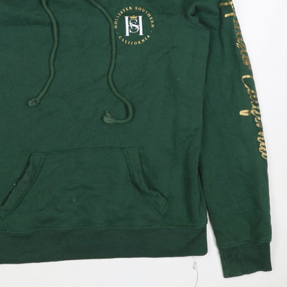 Hollister Men Green S Pullover Hoodie Logo Pocket Cotton Blend