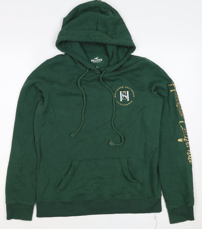 Hollister Men Green S Pullover Hoodie Logo Pocket Cotton Blend