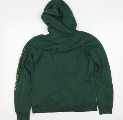 Hollister Men Green S Pullover Hoodie Logo Pocket Cotton Blend