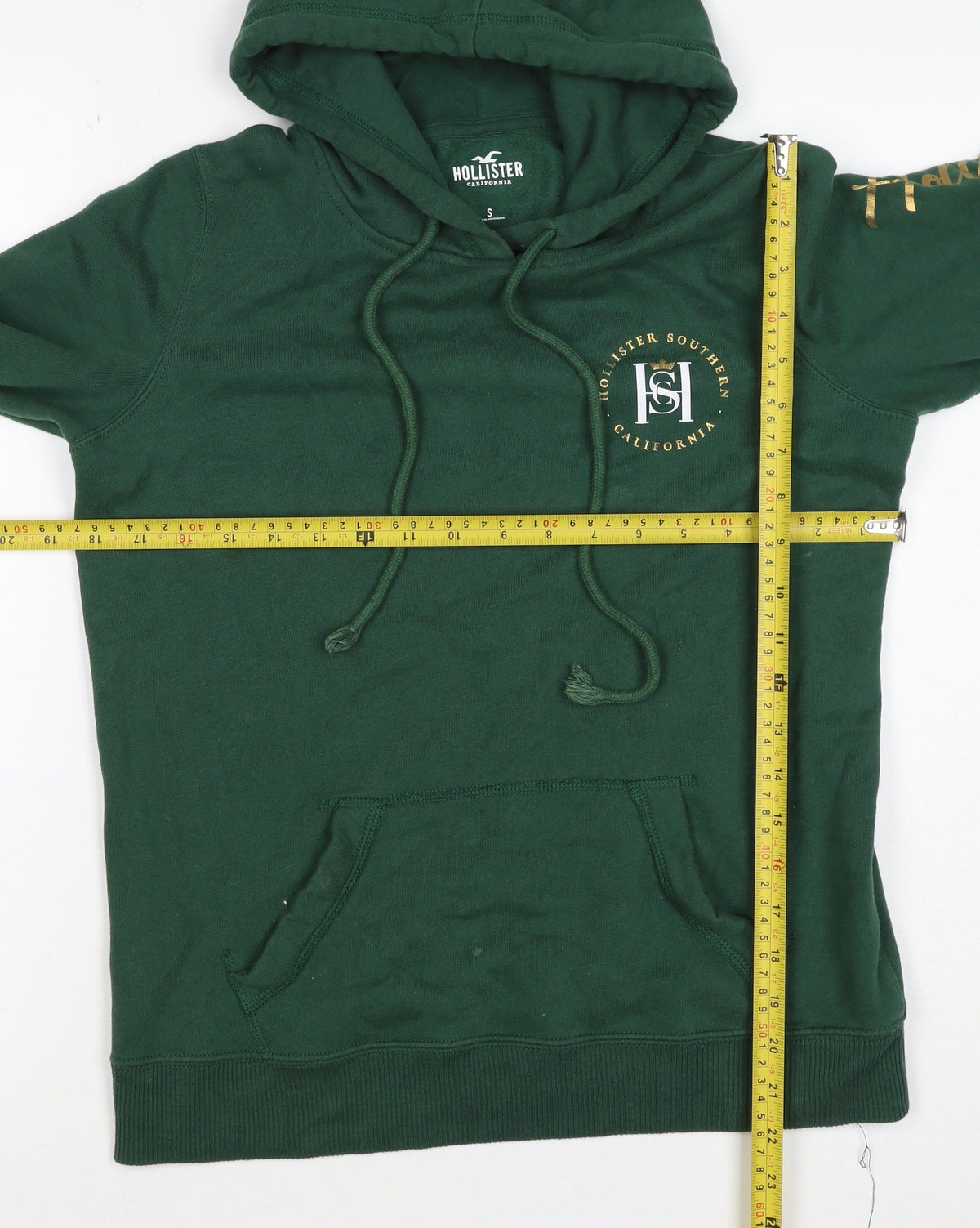 Hollister Men Green S Pullover Hoodie Logo Pocket Cotton Blend