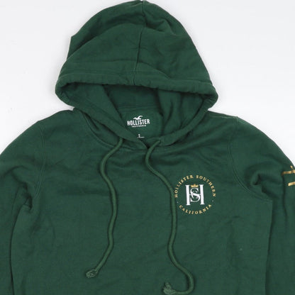 Hollister Men Green S Pullover Hoodie Logo Pocket Cotton Blend
