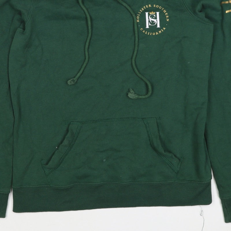 Hollister Men Green S Pullover Hoodie Logo Pocket Cotton Blend