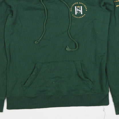 Hollister Men Green S Pullover Hoodie Logo Pocket Cotton Blend