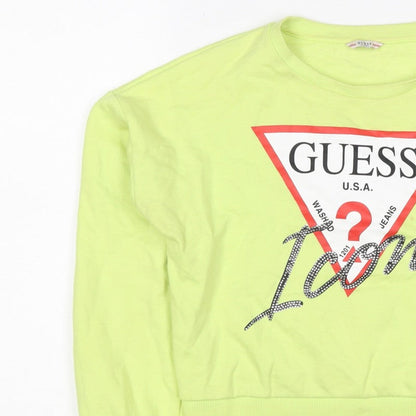 Guess Teens Yellow Logo Rhinestone Pullover Sweatshirt Size 14