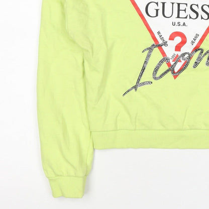 Guess Teens Yellow Logo Rhinestone Pullover Sweatshirt Size 14