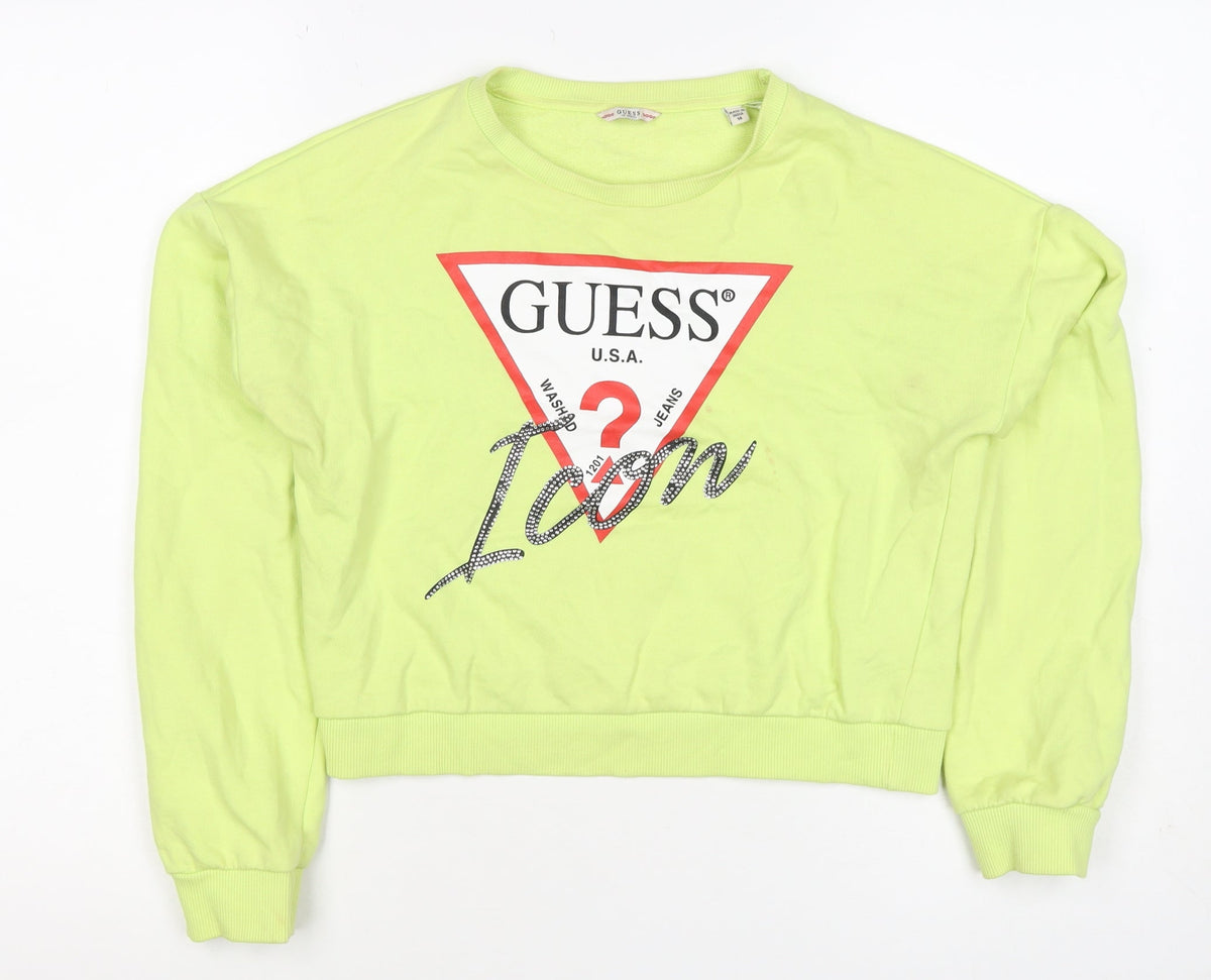 Guess Teens Yellow Logo Rhinestone Pullover Sweatshirt Size 14