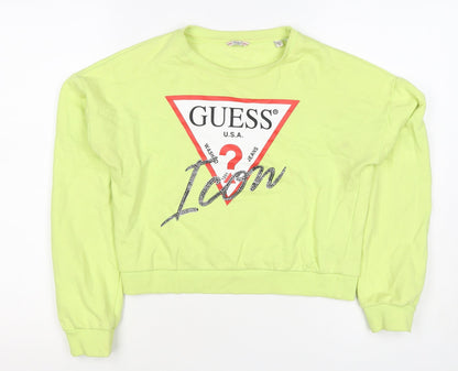 Guess Teens Yellow Logo Rhinestone Pullover Sweatshirt Size 14