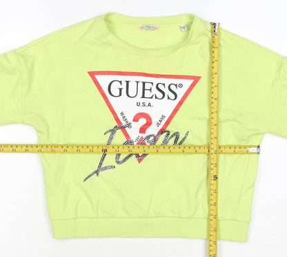 Guess Teens Yellow Logo Rhinestone Pullover Sweatshirt Size 14