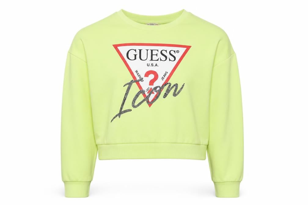 Guess Teens Yellow Logo Rhinestone Pullover Sweatshirt Size 14