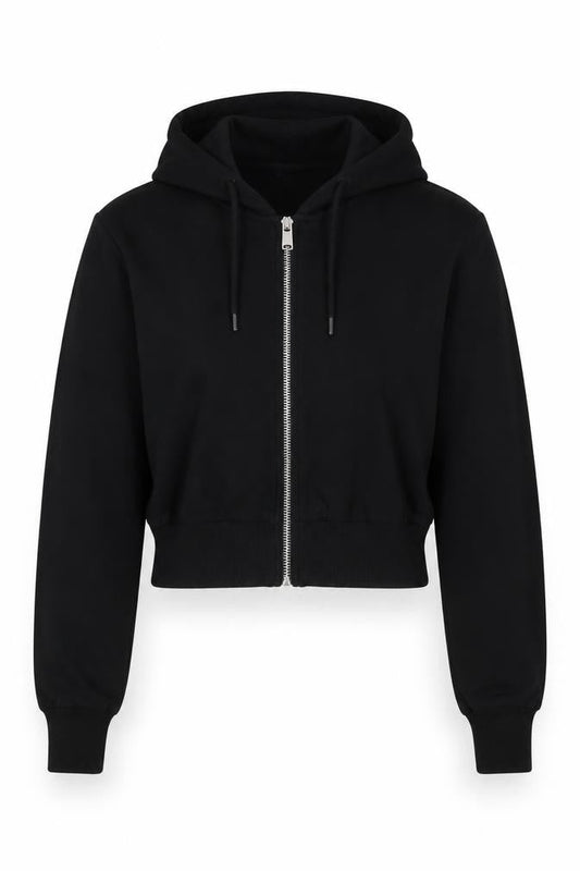 H&M Women Black 2XS Full Zip Hooded Cotton Blend Hoodie