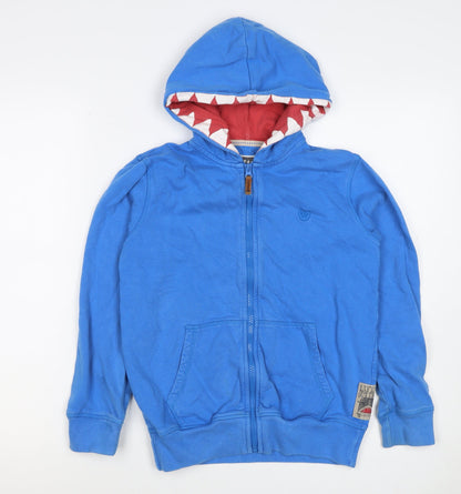 Back view of Fat Face boys’ blue 10-11 years full zip shark hoodie cotton