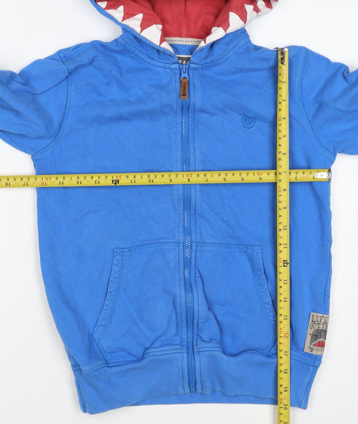 Brand and care label for Fat Face boys’ blue 10-11 years full zip shark hoodie cotton