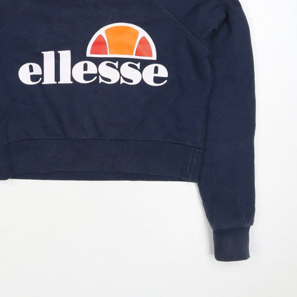 Ellesse Women Navy Blue Logo Hoodie UK 6 Pullover Cotton Blend