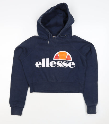 Ellesse Women Navy Blue Logo Hoodie UK 6 Pullover Cotton Blend