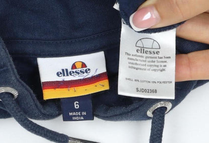 Ellesse Women Navy Blue Logo Hoodie UK 6 Pullover Cotton Blend