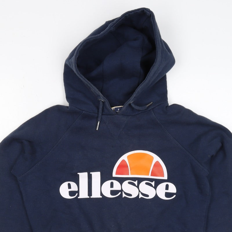 Ellesse Women Navy Blue Logo Hoodie UK 6 Pullover Cotton Blend