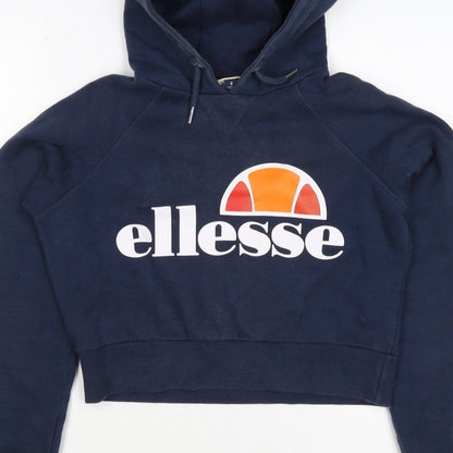Ellesse Women Navy Blue Logo Hoodie UK 6 Pullover Cotton Blend
