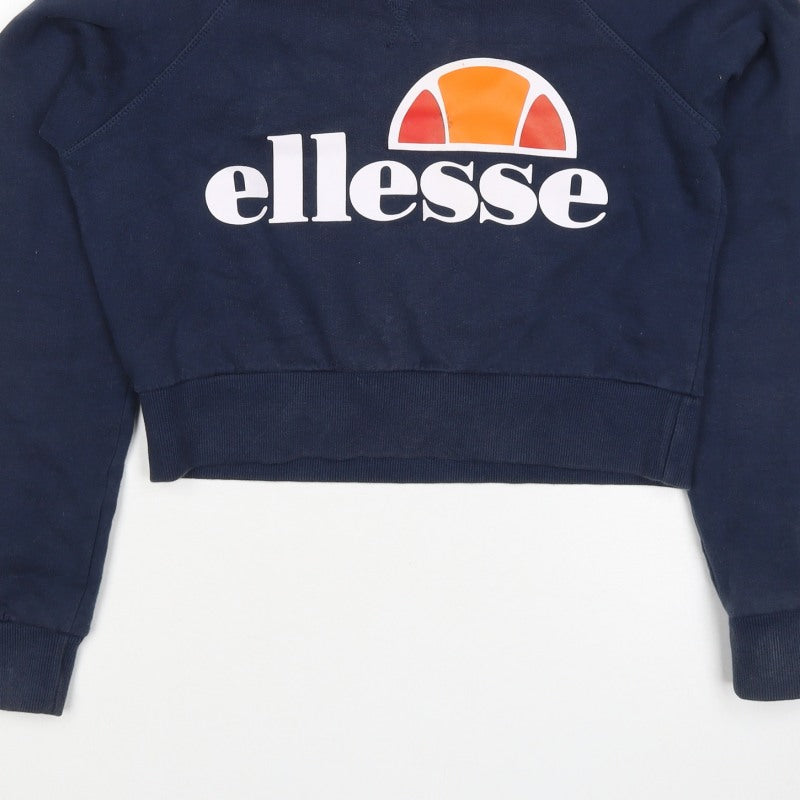 Ellesse Women Navy Blue Logo Hoodie UK 6 Pullover Cotton Blend